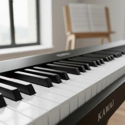 Kawai ES120 digital piano keyboard showing Responsive Hammer Compact action for realistic touch